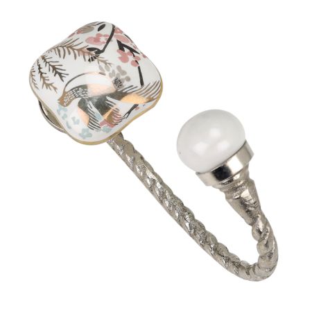 Golden Leaf Bird Square Ceramic Metal Hook Silver Fitting